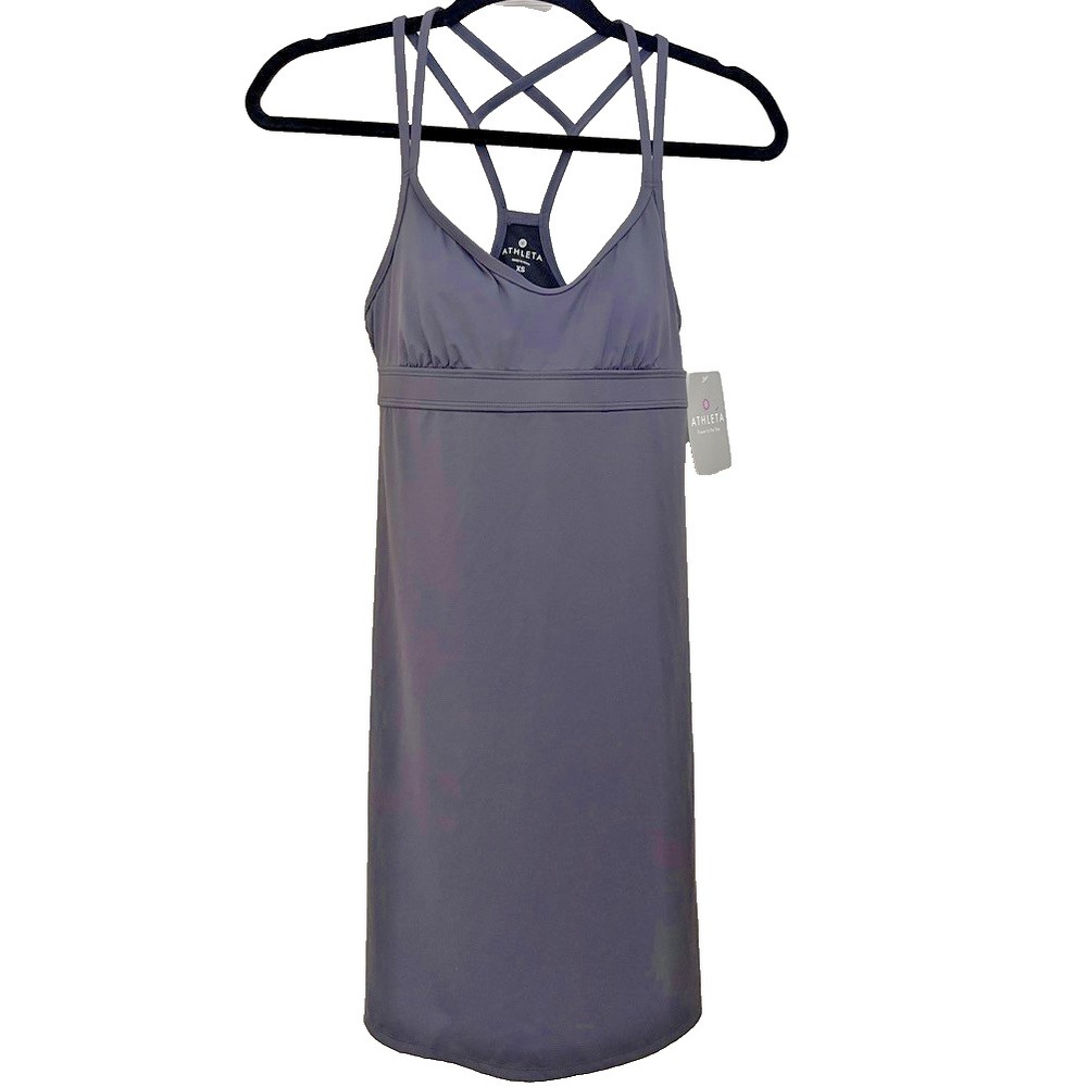 Athleta Strappy Racerback Swim Dress Gray V-Neck‎ Built-in Bra 964423 XS